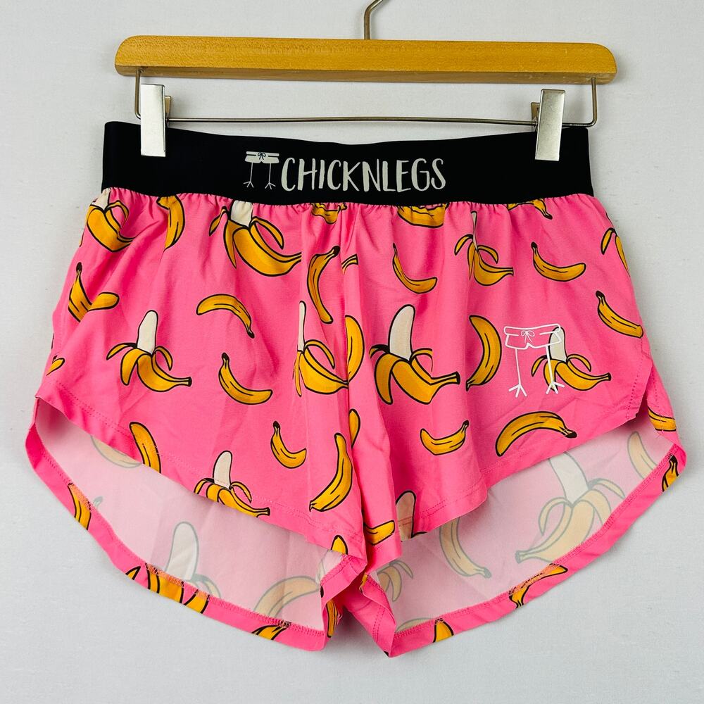ChicknLegs Women's Pink Bananas 1.5" Split Running Shorts Size Small